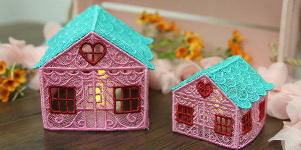 Completed 3D Lace House project, in magenta and aqua