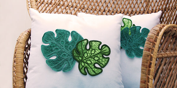 Organza leaf pattern embroidered on pillows
