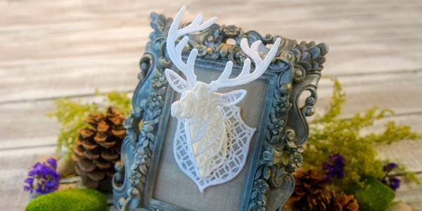 Completed Deer Head in 3D (Lace) design, in white