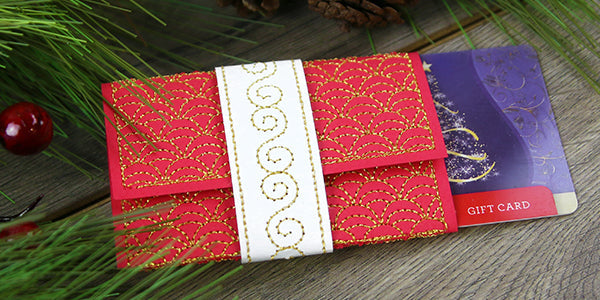 Completed Embroidered Cardstock Gift Card Holder project