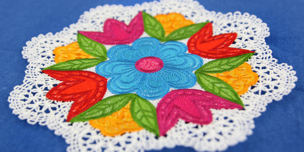 Freestanding Embroidery with Battenburg Lace