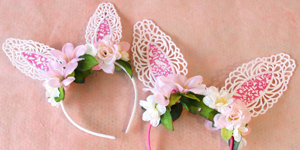 Completed Lace Bunny Ears Headband project