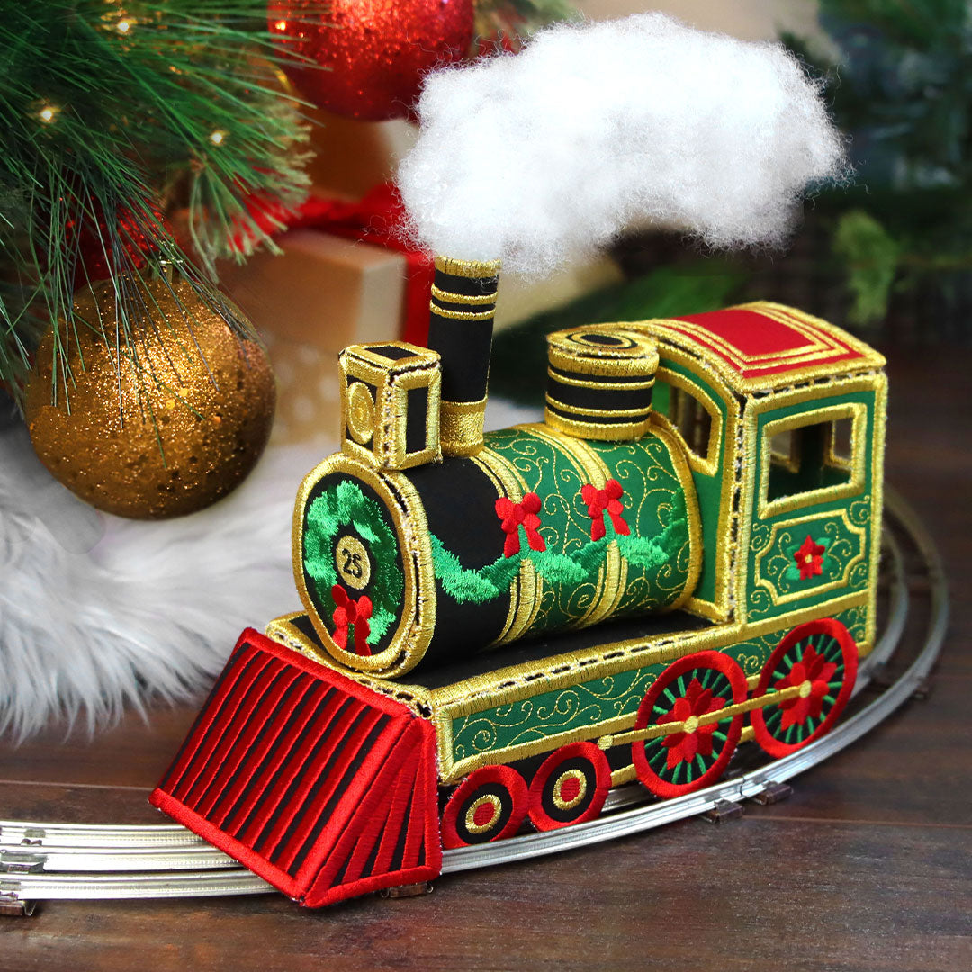 machine embroidered Christmas Train