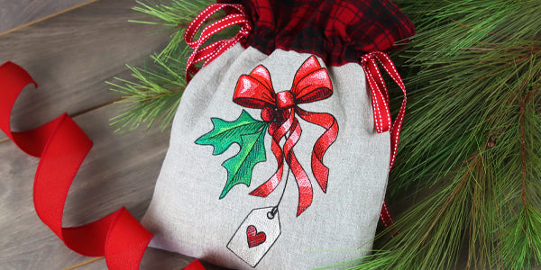 Embroidered Drawstring Gift Bag