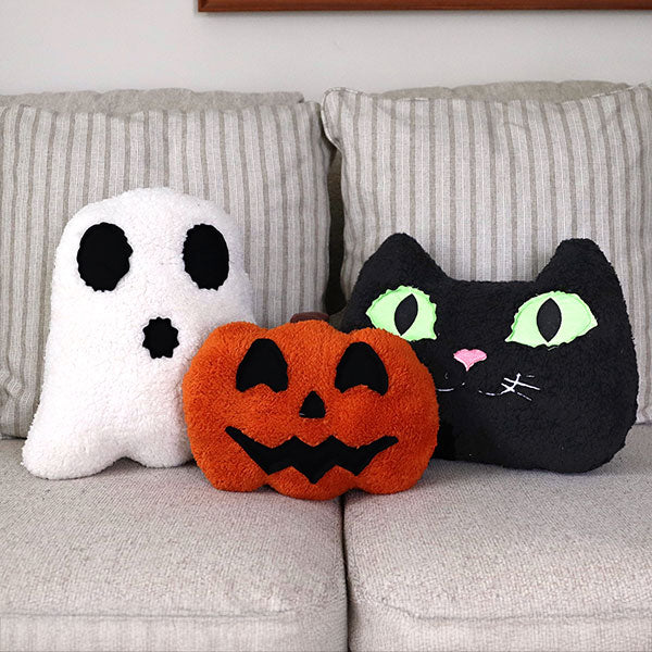 shaped halloween pillows with machine embroidery
