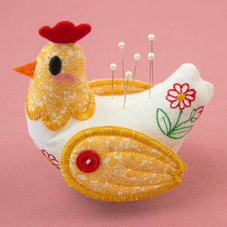 chicken pincushion made with machine embroidery