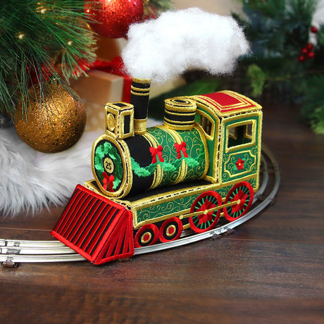 machine embroidered 3D Christmas train