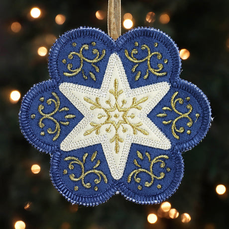 blue machine embroidered Christmas ornament