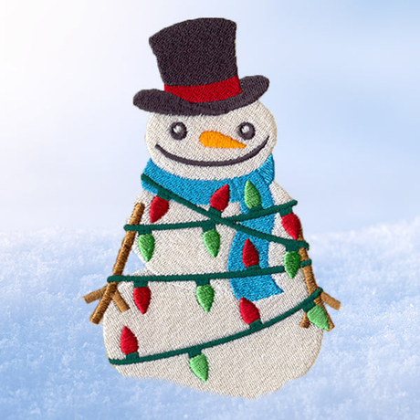 Free machine embroidery design of a tangle up Christmas snowman