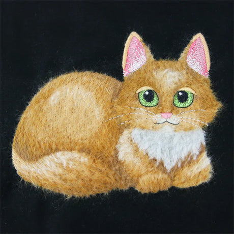 machine embroidery design of a cat using a brushed thread technique