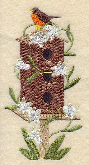 Birdhouse with Robin and Hyacinths