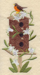 Birdhouse with Robin and Hyacinths