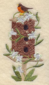 Birdhouse with Robin and Hyacinths