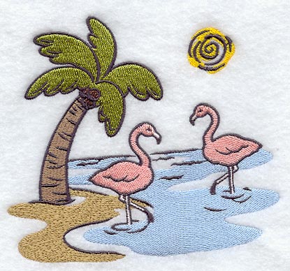 Flamingo Pair with Palm Tree