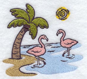 Flamingo Pair with Palm Tree