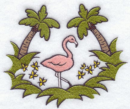 Flamingo in Palm Trees