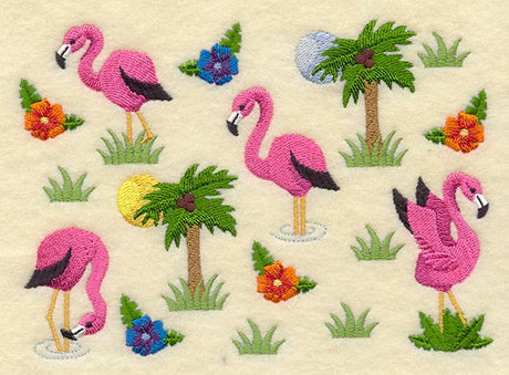 Flamingo and Palm Tree Scene