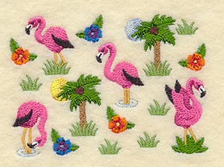 Flamingo and Palm Tree Scene