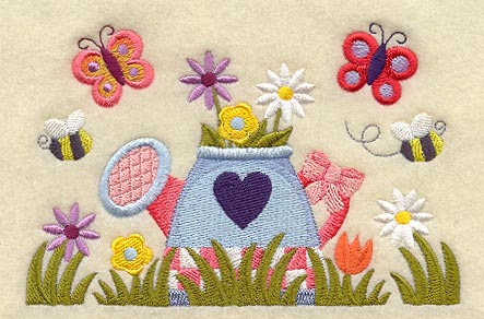 Watering Can with Flowers and Butterflies