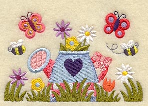 Watering Can with Flowers and Butterflies