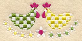 Checkered Roosters and Flowers