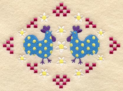 Polka-Dot Roosters and Flowers