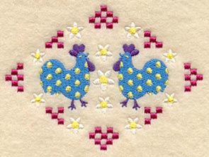 Polka-Dot Roosters and Flowers