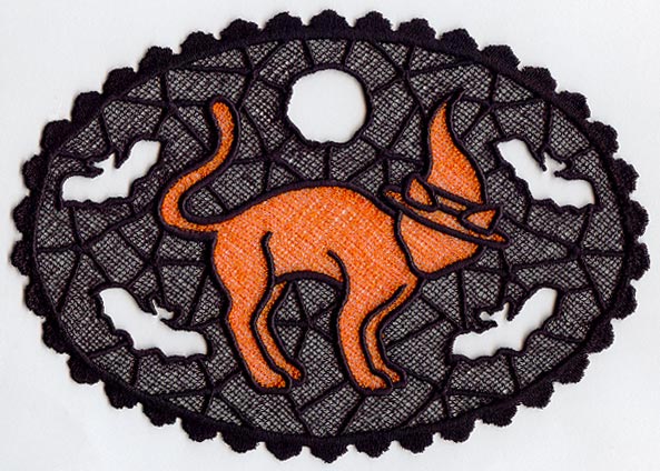 Centerpiece Halloween Cat and Bats (Lace)