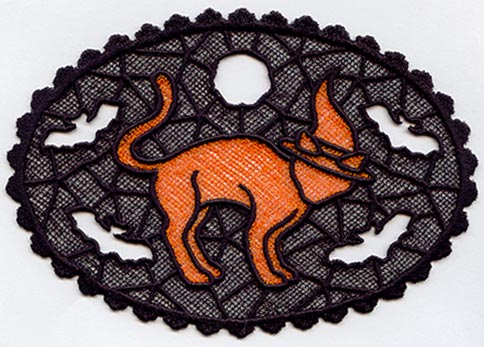 Centerpiece Halloween Cat and Bats (Lace)