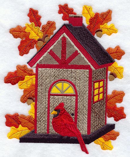 Autumn Cardinal and Birdhouse