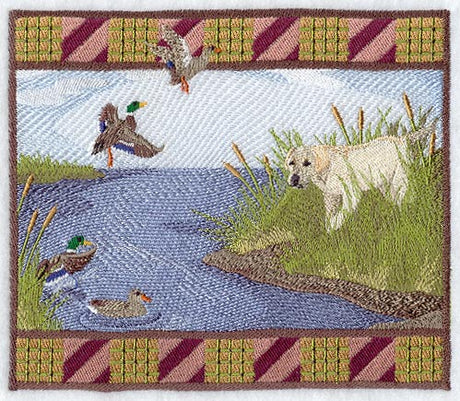 Retriever and Ducks Scene