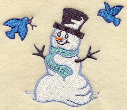 Snowman and Bluebirds