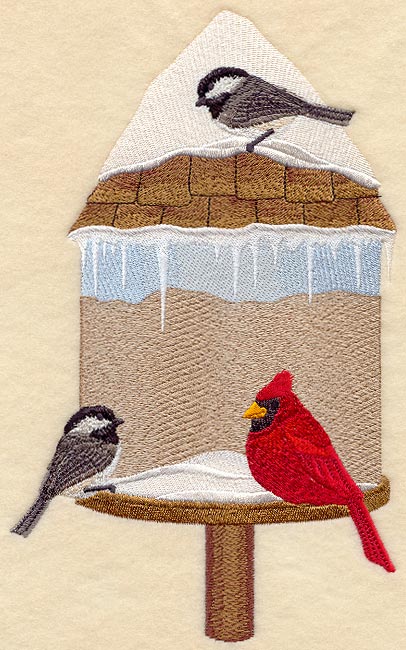 Winter Chickadees and Cardinal