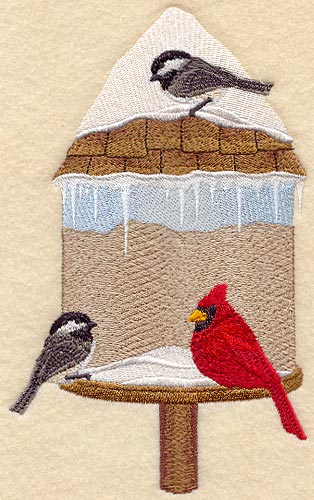 Winter Chickadees and Cardinal