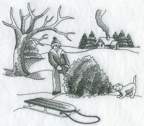 Bringing Home the Tree Scene (Toile)