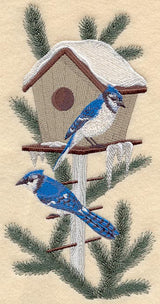 Seasonal Birdhouse - Blue Jays in Winter