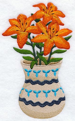 tiger lilies in vase Tiger Lilies and Vase | Machine Embroidery Design