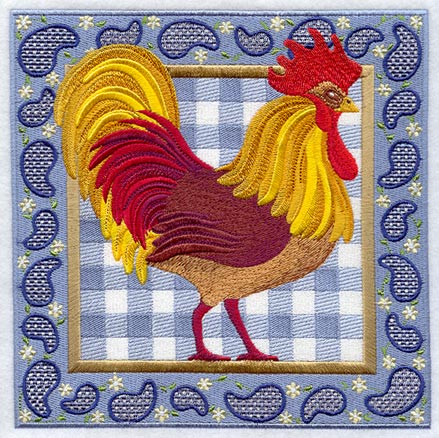 Gingham Paisley Rooster and Hen Square