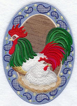 Gingham Paisley Rooster and Hen Oval