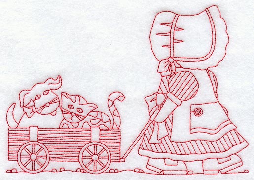 Sunbonnet Sue and Wagon (Redwork)