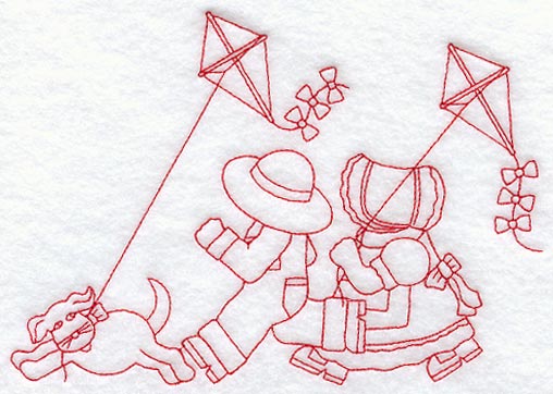 Sunbonnet Sue with Kite (Redwork)