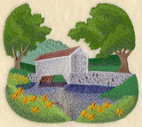 Covered Stone Bridge and Flowers