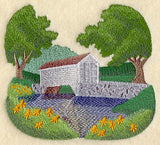 Covered Stone Bridge and Flowers