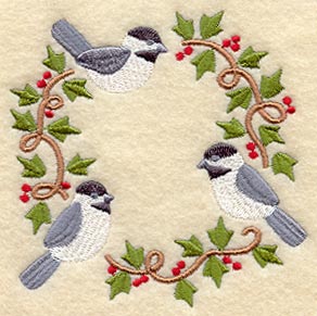 Christmas Wreath with Chickadees