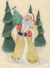 Santa in Forest with Chickadees