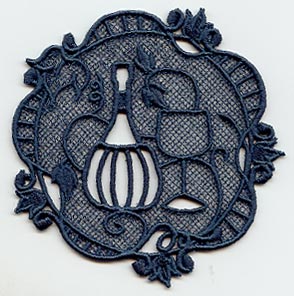 Wine Bottle and Glass Coaster (Lace)