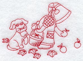 Seasons Sunbonnet Sue - Autumn (Redwork)