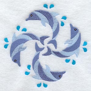 Dolphin Quilt Block - 4 Block - Lg