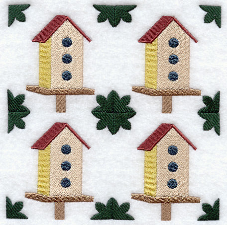 Birdhouse 1 Quilt Block - 4 Block - Lg