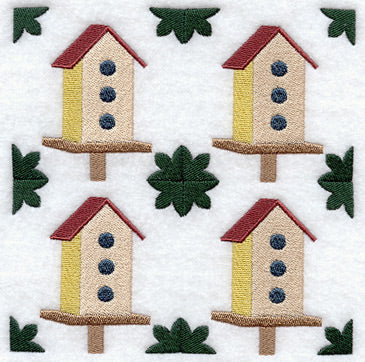 Birdhouse 1 Quilt Block - 4 Block - Lg